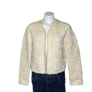 CHICOS Wool Fiber Art Blazer Jacket Cardigan Sweater Long Sleeve Cream Size 1